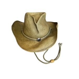 Scala Western Style Straw Cowboy Hat Natural Fiber Sun Concho Tan L XL